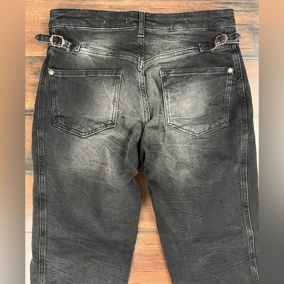 Anthro Pilcro Black Buckled Boyfriend Jeans HighRise Cinch Waist -Size 27 - Picture 11 of 16
